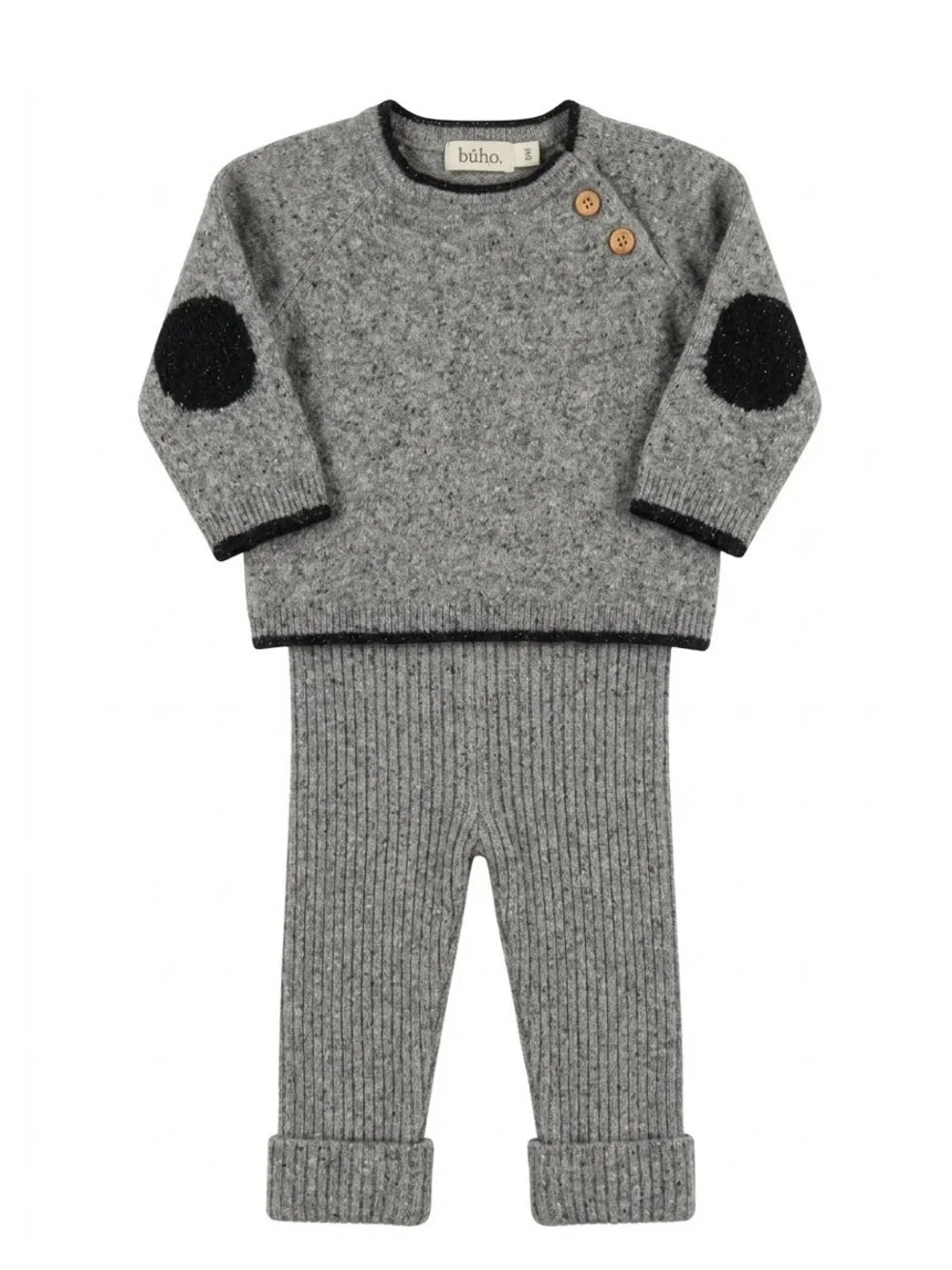 Gray Knit Kids Matching Set with Black Elbow Patches